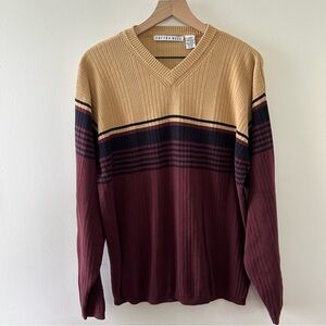 Cotton Reel Ribbed Knit V-Neck Sweater